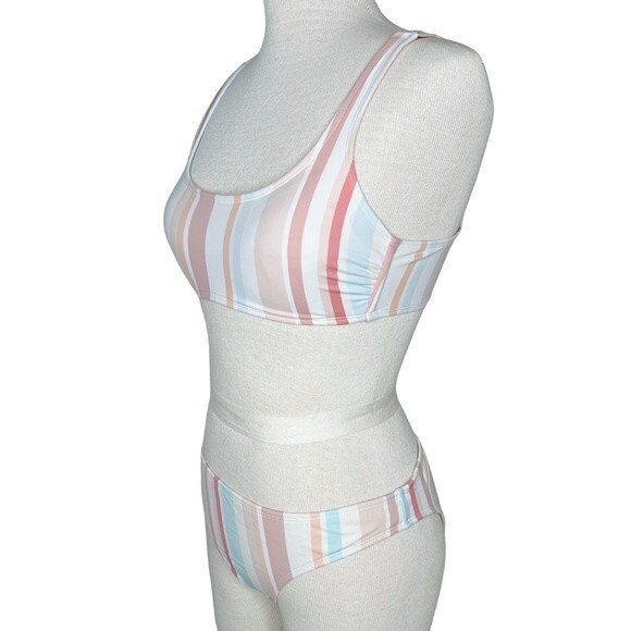 Xhilaration Bikini M Top L Bottom * Striped Pastel Hipster Scoop Two Piece Swim - Picture 2 of 6